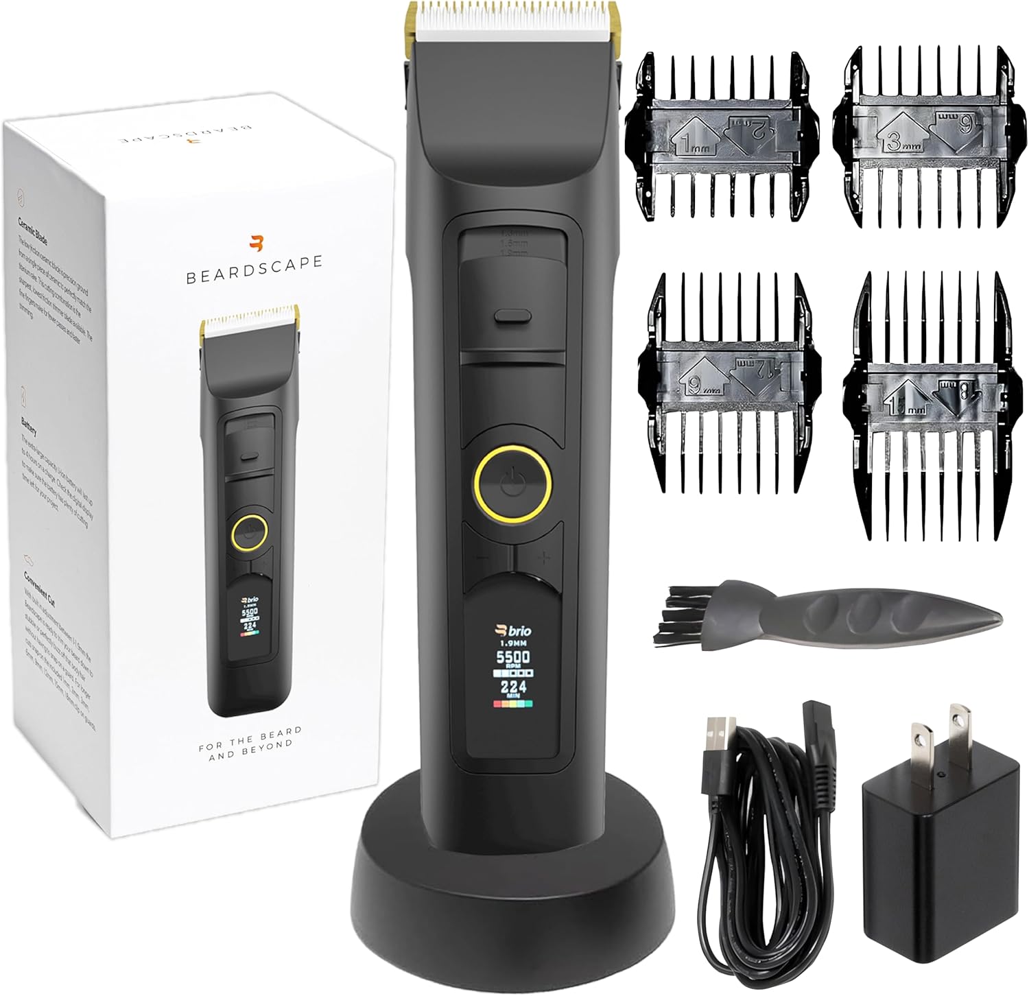 Brio Beardscape V2 Beard Trimmer For Men Professional With Low Friction Ceramic Blade, Cordless Professional Hair Trimmer For Barbers With 4 Hrs Of Long Battery Timing, Ideal For Beard & Body (Gray)
