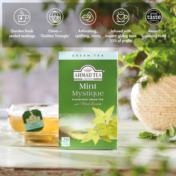 Ahmad Tea Mint Green Tea, Foil Wrapped Teabags, 20 Ct (Pack Of 1) - Caffeinated & Sugar-Free