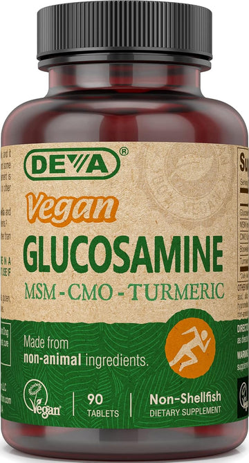 DEVA Vegan Glucosamine-MSM-CMO & Turmeric Supplement - Gluten Free Plant Based Nutritional Supplement - 90 Tablets, 1-Pack