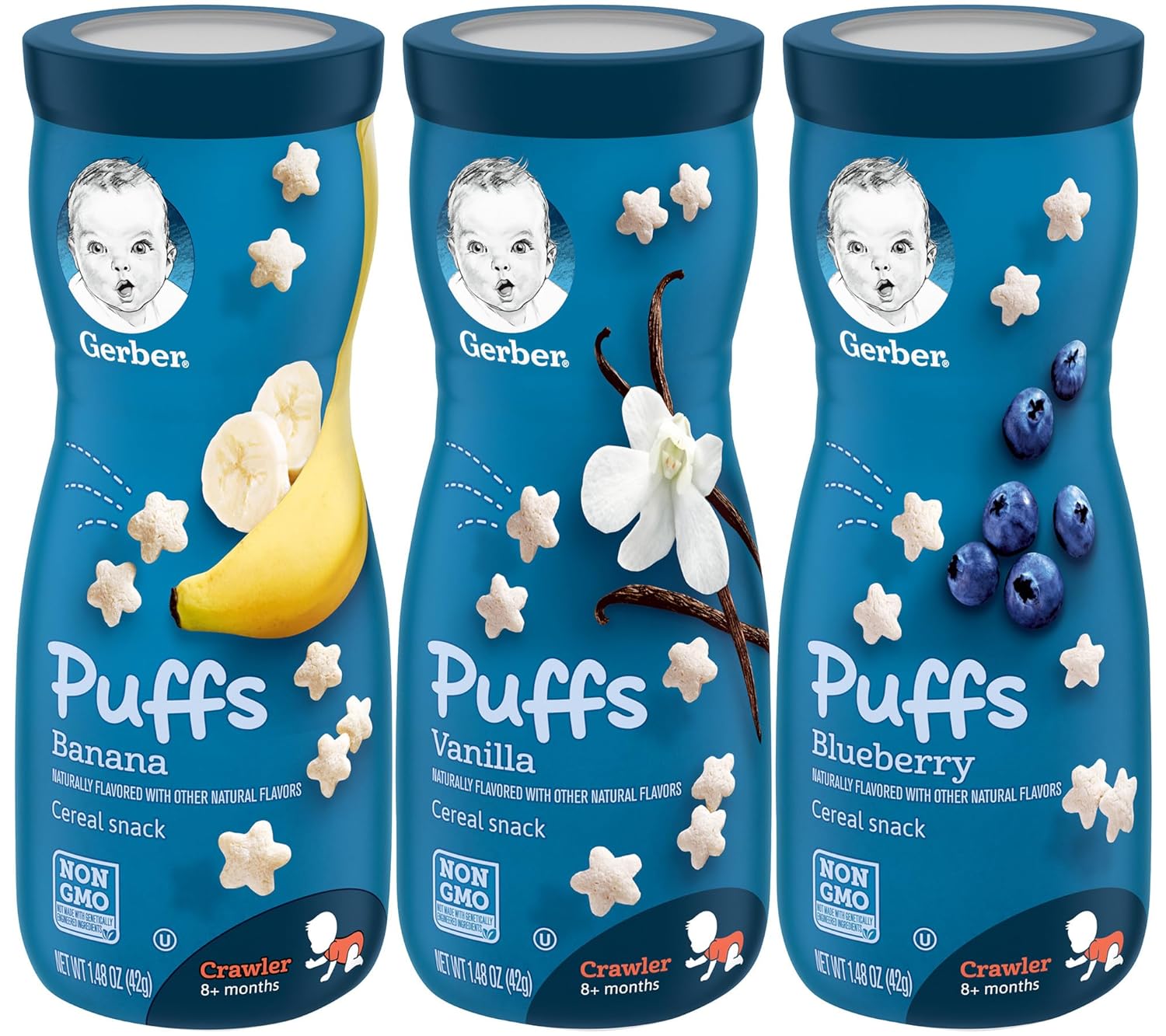 Gerber Puffs Variety Pack, 1 Banana, 1 Vanilla, 1 Blueberry, 3 CT