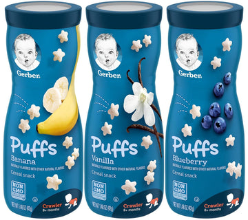 Gerber Puffs Variety Pack, 1 Banana, 1 Vanilla, 1 Blueberry, 3 CT