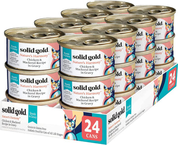 Solid Gold Canned Cat Food - Nature'S Harmony Wet Cat Food Shreds In Gravy - Grain & Gluten Free Cat Wet Food Made With Real Chicken & Mackerel For Sensitive Stomach Support & Digestive Health-24 Pack