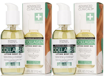 Advanced Clinicals Hydrating Collagen Oil For Body & After Shower | Visible Anti Aging Moisturizing Collagen Body Oil For Women & Men Helps Soften Appearance Of Crepe Skin & Wrinkles, 3.8 Fl Oz, 2Pc