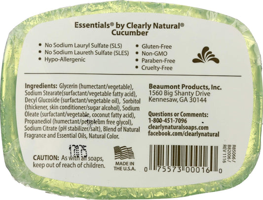Clearly Natural Glycerin Bar Soap, Cucumber, 4 Ounce