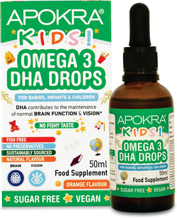 Omega 3 Vegan Dha Drops For Kids - Bundle - 50Ml - No Fishy Taste - Preservative Free And Sugar Free. Sustainable Algal Alternative To Fish Oil | Apokra Kids (3)