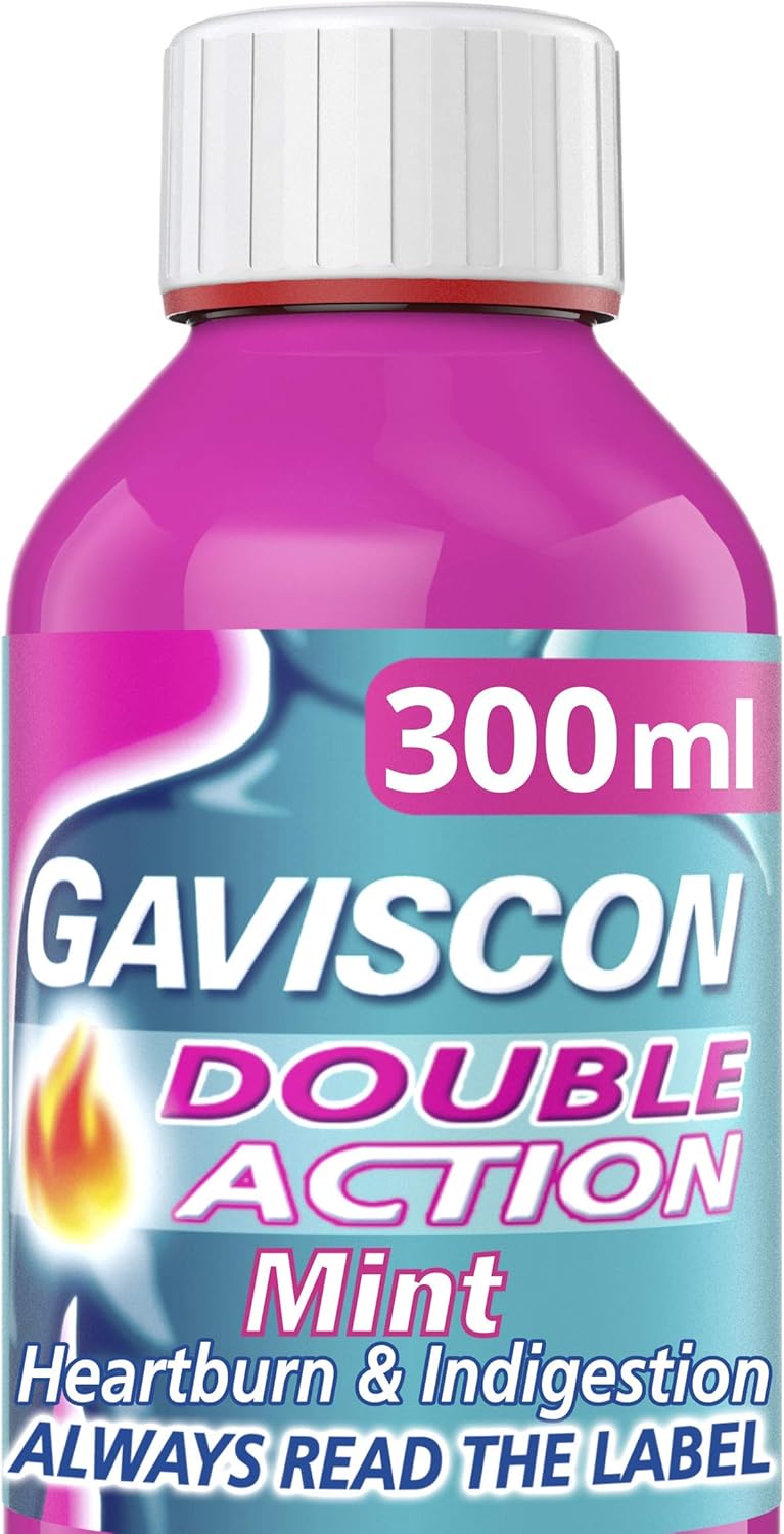 Gaviscon Double Action Liquid Mint 300 Ml - Heartburn Relief, Acid Reflux Solution, Stomach Pain And Nausea Remedy, Quick Effective Antacid, Lasts Up To 4 Hours, Supports Digestion