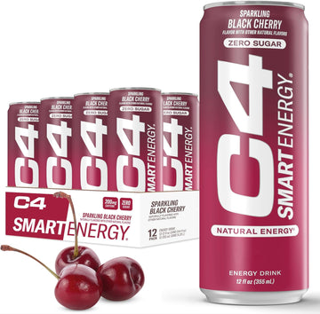 C4 Smart Energy Drink - Sugar Free Performance Fuel & Nootropic Brain Booster, Coffee Substitute Or Alternative | Black Cherry 12 Oz - 12 Pack