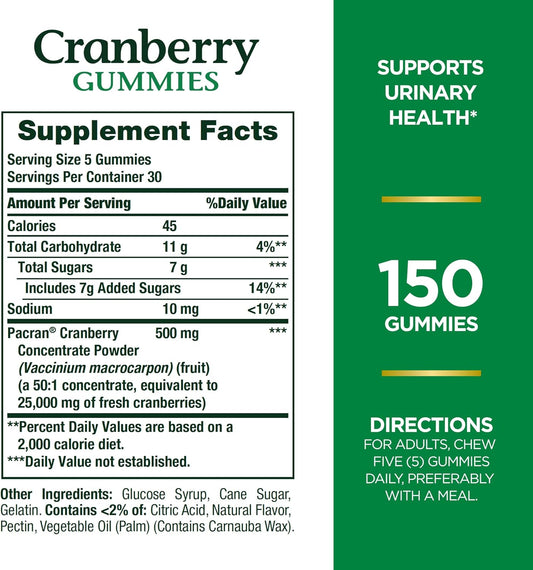 Nature'S Bounty Cranberry Gummies, Urinary Tract Support, 500 Mg, Cran-Raspberry Flavor, 150 Ct