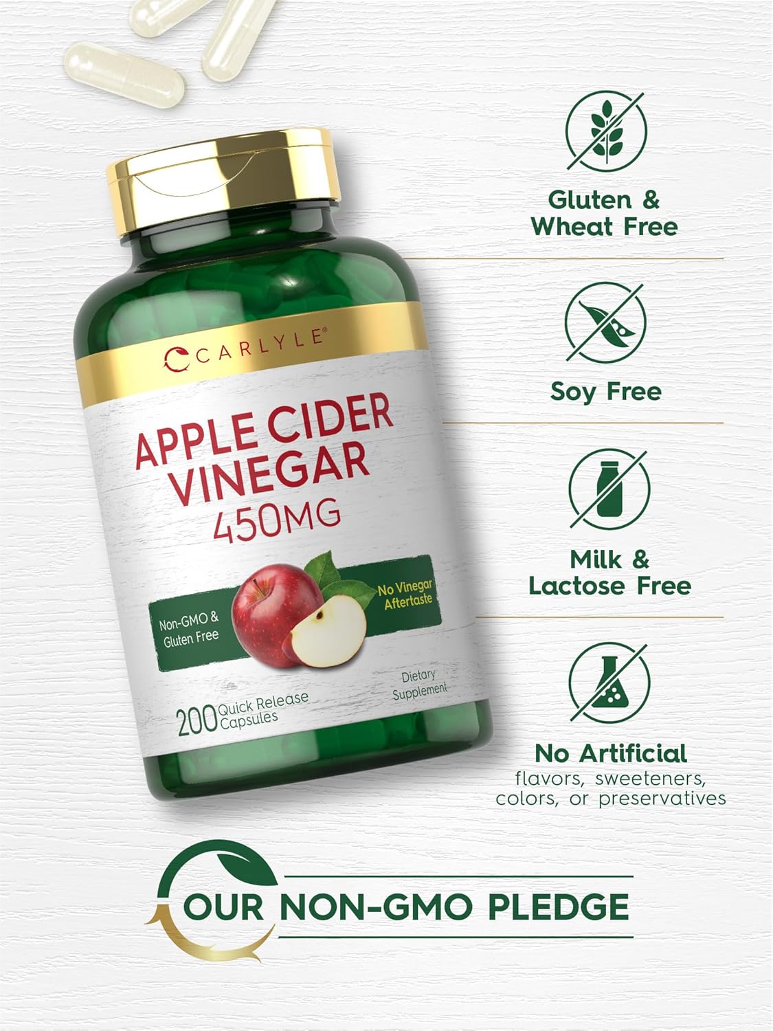 Carlyle Apple Cider Vinegar Capsules | 450mg | 200 Pills | Non-GMO, Gluten Free Supplement : Health & Household