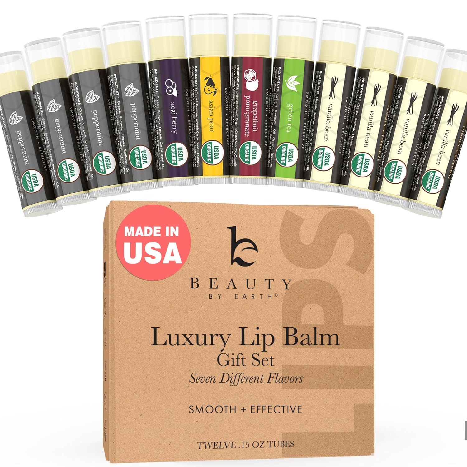 Usda Organic Lip Balm - Usa Made With Natural Ingredients, Beeswax Vanilla Chapstick For Dry Lips, Gifts For Women, Birthday Gifts For Her & Him, Hydrating Lip Balm Beauty Gifts, Natural Chapstick