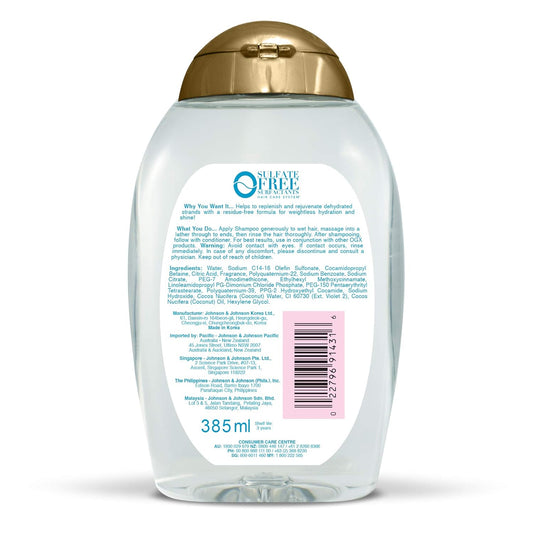 Ogx Weightless Hydration + Coconut Water Shampoo, 13 Ounce Bottle, Lightweight Hydrating Formula Sulfate-Free Surfactants