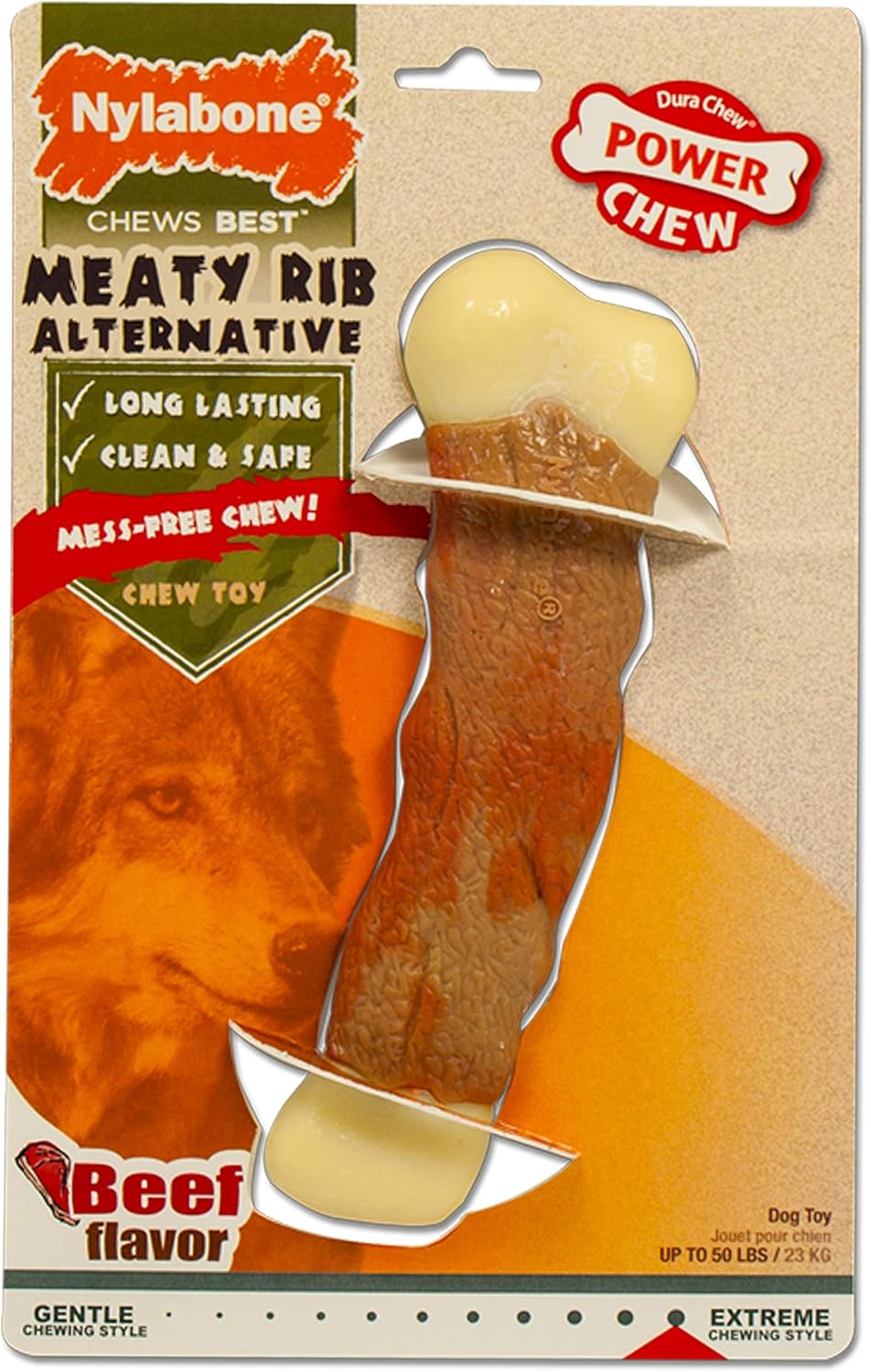 Nylabone Power Chew Marrow Bone Alternative Nylon Chew Toy For Dogs, Dog Toys For Aggressive Chewers, Beef Flavor, Large/Giant (1 Count)