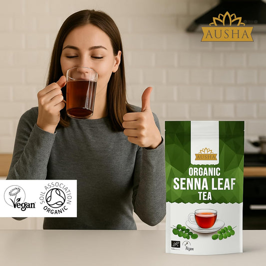 Ausha Organic Senna Tea Leaves 100G - Uk Certified Organic By Soil Association - Laxative Tea For Constipation Relief - Digestion,Cleanse, Caffeine Free, Loose Leaves