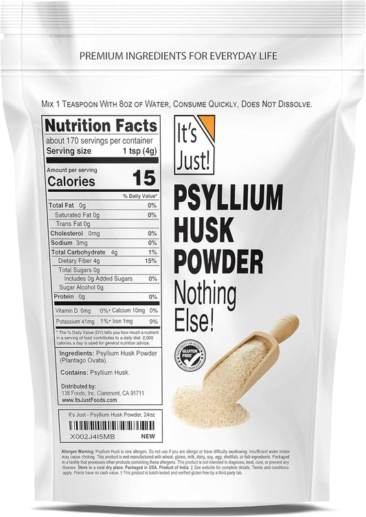 It'S Just! - Psyllium Husk Powder, Easy Mixing Dietary Fiber, Cleanse Your Digestive System, Finely Ground Powder, Ideal For Keto Baking, Non-Gmo (Unflavored, 24Oz (Pack Of 1))