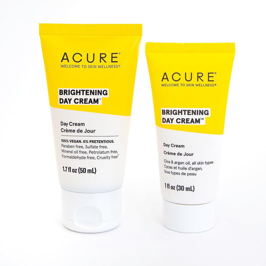 Acure Brightening Day Cream Set - Radiant Skin Duo With Cica & Argan Oil - 100% Vegan - All Skin Types - Travel Size Pack Of 1.7 Fl Oz & 1 Fl Oz