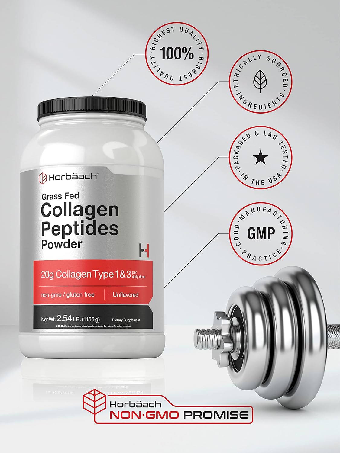Collagen Peptides Powder 40 oz | Unflavored | Type 1 and 3 | Hydrolyzed Protein Collagen | Keto and Paleo Supplement | Grass Fed, Non-GMO, Gluten Free | by Horbaach : Health & Household