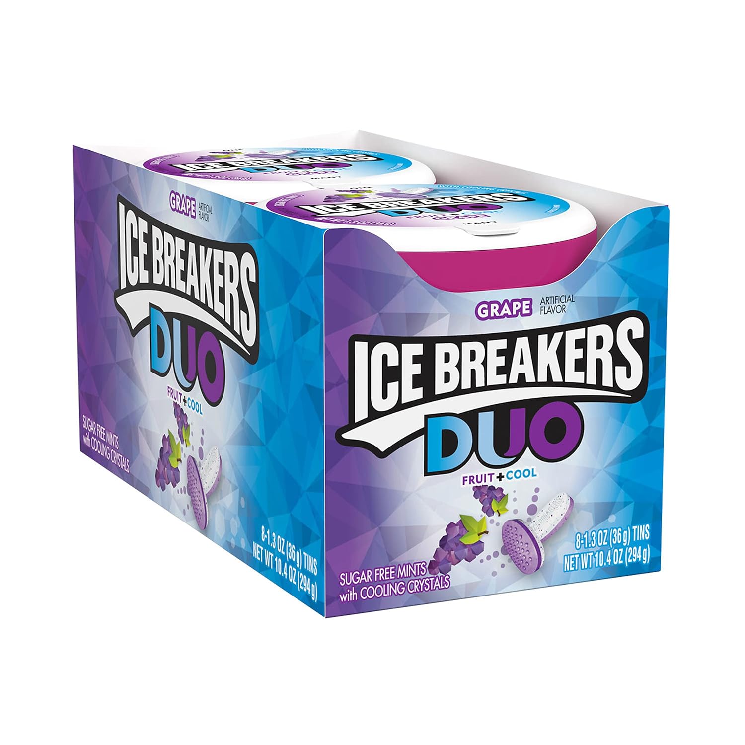 Ice Breakers Sugar Free Mints With Cooling Crystal, Duo Fruit + Cool Grape, 1.30 Ounce (Pack Of 8)