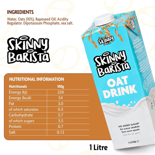Skinny Food Co Barista Oat Milk Drink (6 X 1L) - Dairy-Free, No Added Sugar, Vegan-Friendly - Perfect For Coffee, Tea, Smoothies & Cereals - Rich Froth & Foam For Barista-Style Beverages - Gluten-Free