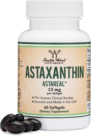 Astaxanthin 12Mg Max Strength (Astareal: Natural Patented Astaxanthin With 70+ Human Clinical Trials - World'S Most Studied Brand) Grown, Harvested, And Made In The Usa (Astaxantina) By Double Wood