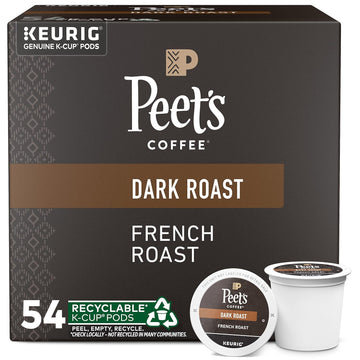 Peet's Coffee, Dark Roast K-Cup Pods for Keurig Brewers - French Roast 54 Count (1 Box of 54 K-Cup Pods)