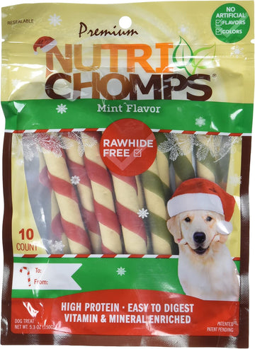 Nutrichomps Dog Chews, 5-Inch Holiday Twists, Mint, 10 Count, Red/Green, (Nt105V)