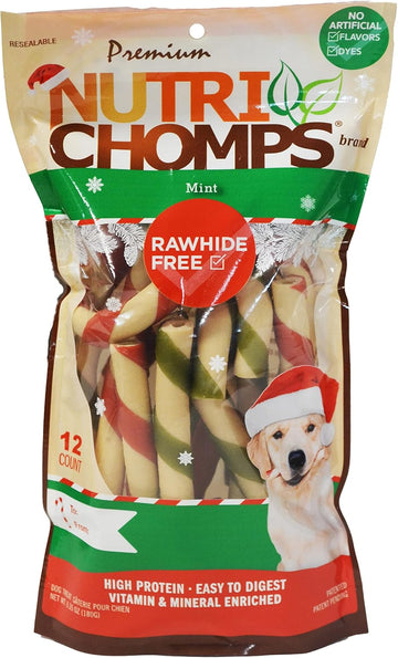 Nutrichomps Dog Chews, 6-Inch Holiday Candy Canes, 12 Count, Red/Green