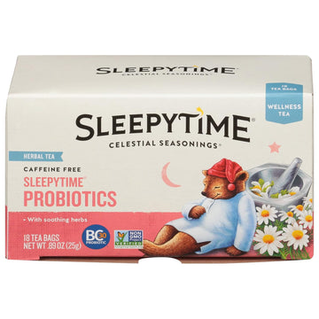 Celestial Seasonings Sleepytime Wellness Tea Plus Probiotics, Caffeine Free, 18 Tea Bags Box