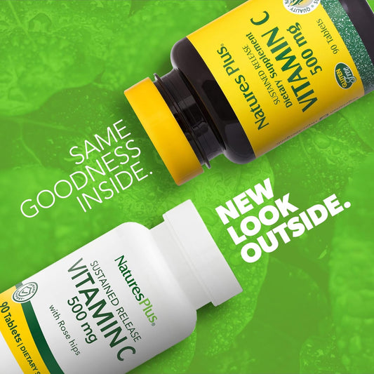 Natures Plus Vitamin C With Rose Hips - 500 Mg, 90 Vegetarian Tablets - Corn-Free, Gluten-Free - 90 Servings
