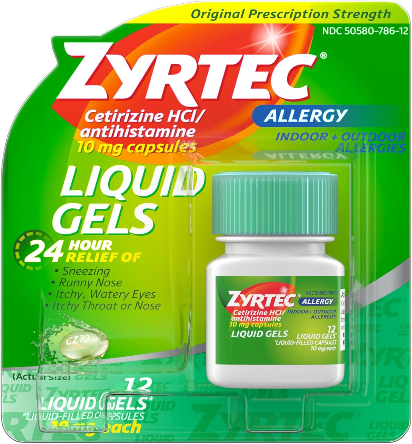 Zyrtec 24 Hour Allergy Liquid Gels, Antihistamine Capsules With 10 Mg Cetirizine Hydrochloride Allergy Medicine For Relief Of Allergies Caused By Ragweed, Tree Pollen & More, 12 Ct
