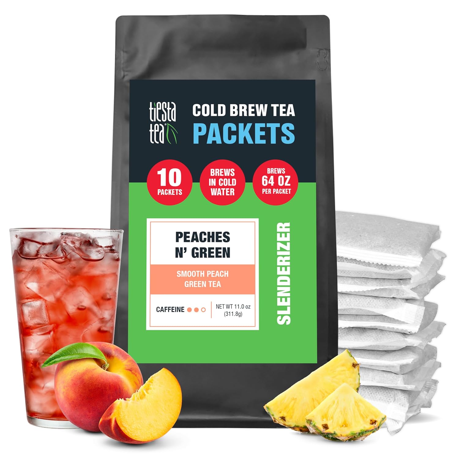 Tiesta Tea - Peaches N´ Green Cold Brew Tea | Smooth Peach Green Tea | Premium Loose Leaf Iced Tea Blends | Medium Caffeinated Iced Tea | 10 Cold Brew Tea Bags - Brews 1 64Oz Pitcher Each