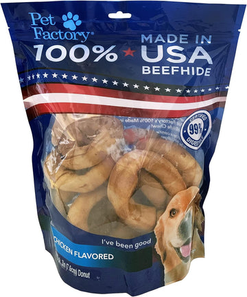 Pet Factory 100% Made In Usa Beefhide 3" Donuts Dog Chew Treats - Chicken Flavor, 12 Count/1 Pack