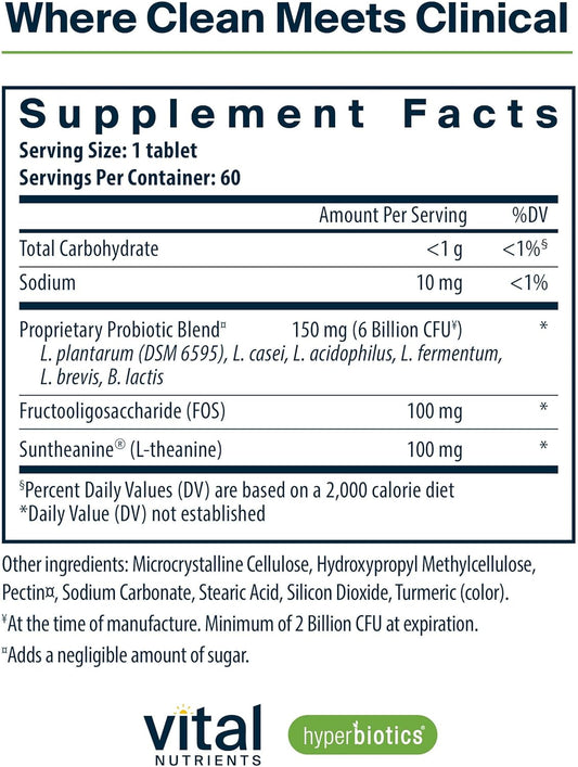 Hyperbiotics Vital Nutrients Pro Mood Probiotic With L-Theanine | Clinically Studied Probiotics For Women And Men To Support Stress Management And Mood Support* | 60 Vegan Count