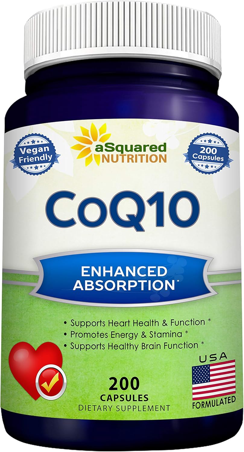 Asquared Nutrition Coq10 (400Mg Max Strength, 200 Capsules) - High Absorption Vegan Coenzyme Q10 Powder - Ubiquinone Supplement Pills, Extra Antioxidant Co Q-10 Enzyme Vitamin Tablets, Coq 10 400 Mg
