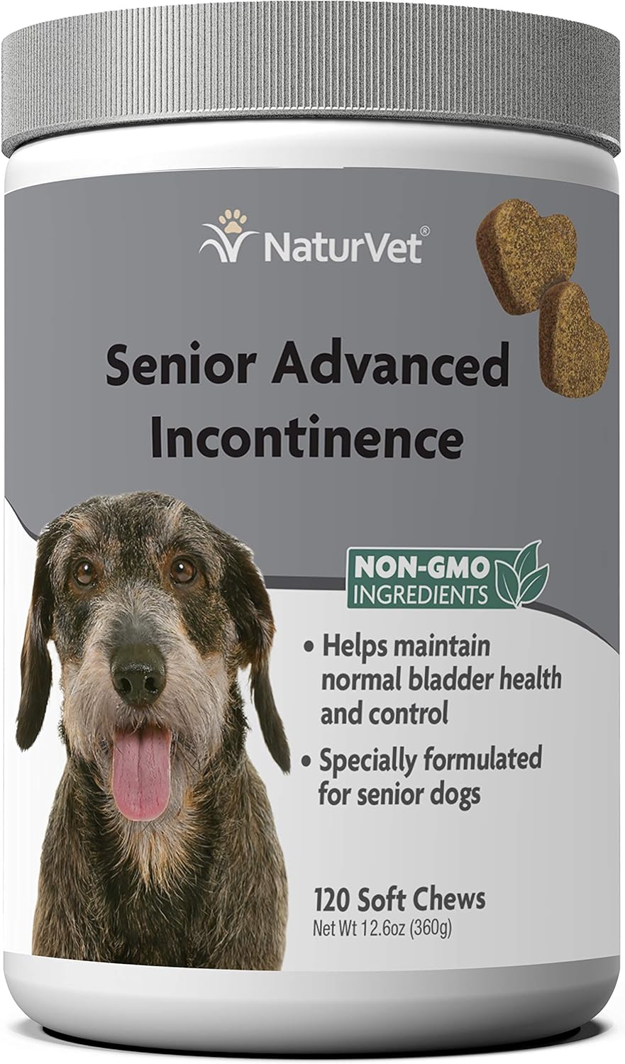 NaturVet Senior Advanced Incontinence Dog Supplement – Helps Support Dog’s Bladder Control, Normal Urination – Includes Synergistic Blend of Botanicals – 120 Ct. Soft Chews