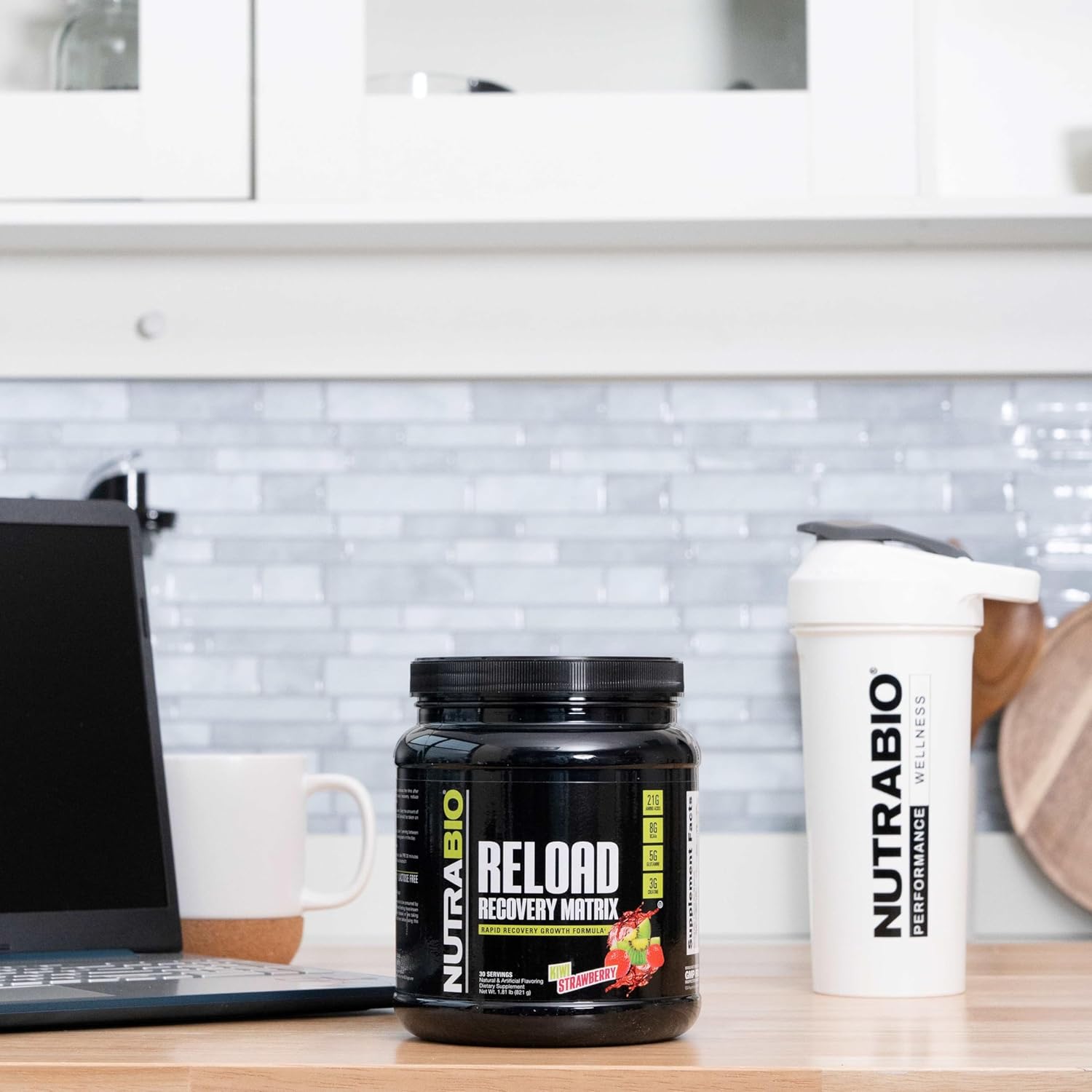 Nutrabio Reload - Powerful Muscular Recovery Formula - Post-Workout Supplement - 3G Creatine - 8G Bcaas - 5G Glutamine - 30 Servings, Kiwi Strawberry : Health & Household