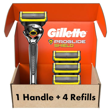 Gillette Proglide Shield Men'S Razor, 5 Bladed Razor, With Precision Trimmer, Comfortglide Lubrication, Glide And Comfort, Handle + 4 Blade Refills