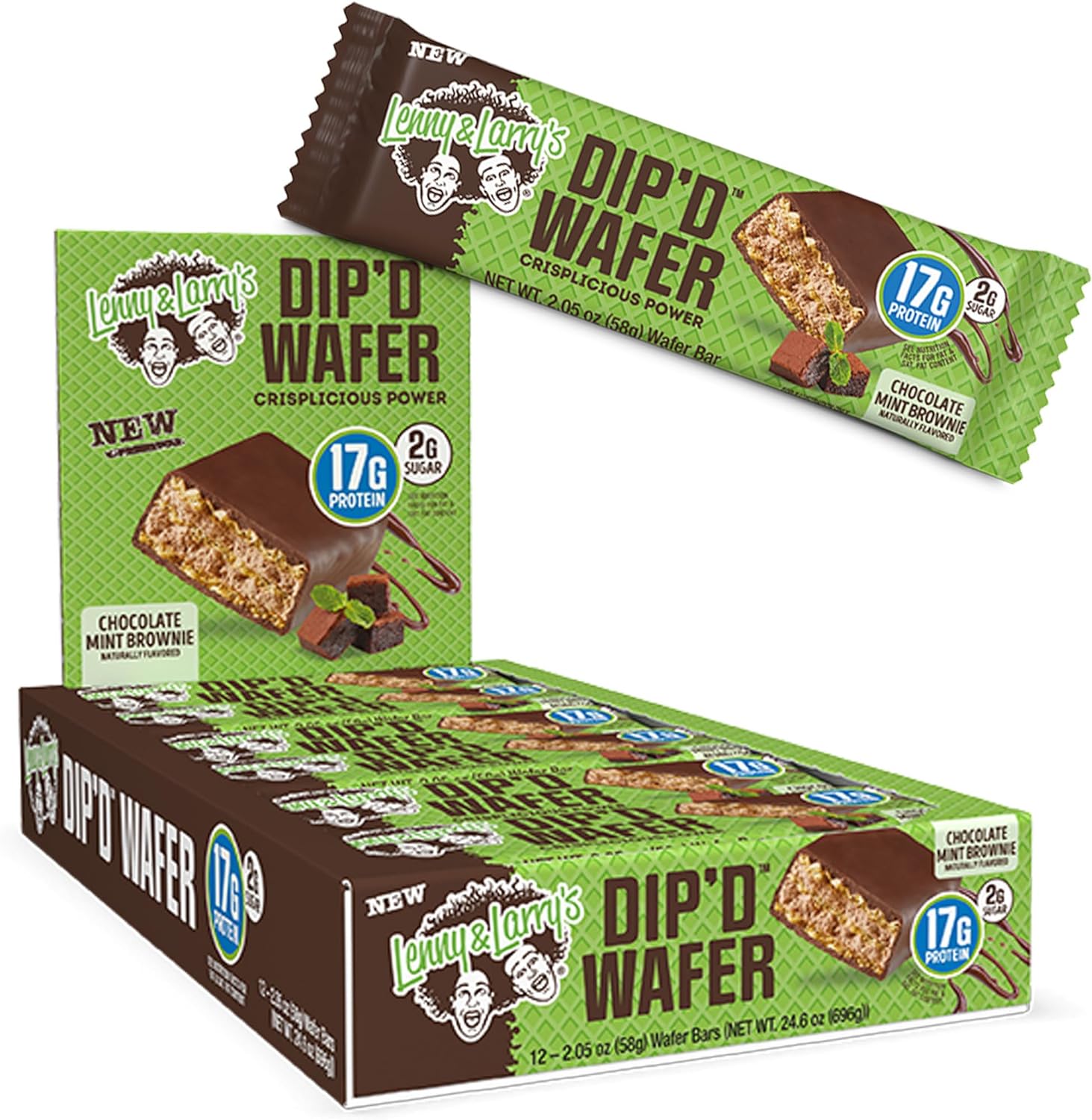 Lenny & Larry'S DipD Wafer Bar, Chocolate Mint Brownie, 17G Dairy & Plant Protein, Box Of 12