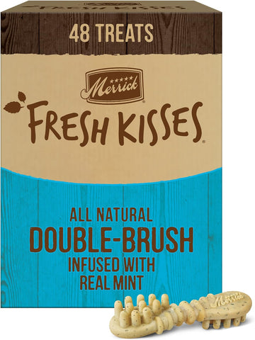 Merrick Fresh Kisses Natural Dental Chews, Toothbrush Treat Shape Infused with Real Mint, Small Dogs 15-25 Lbs - 48 ct. Box