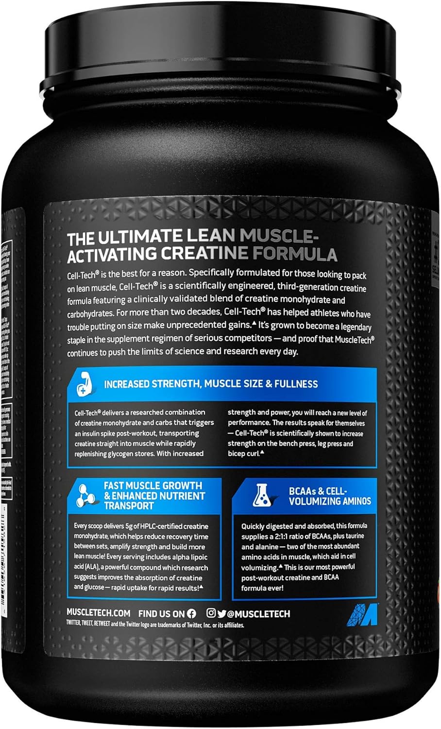 Creatine Monohydrate Powder MuscleTech Cell-Tech Creatine Powder Post Workout Recovery Drink Muscle Builder for Men & Women Musclebuilding Supplements Tropical Citrus Punch, 3 lbs (27 Serv) : Health & Household