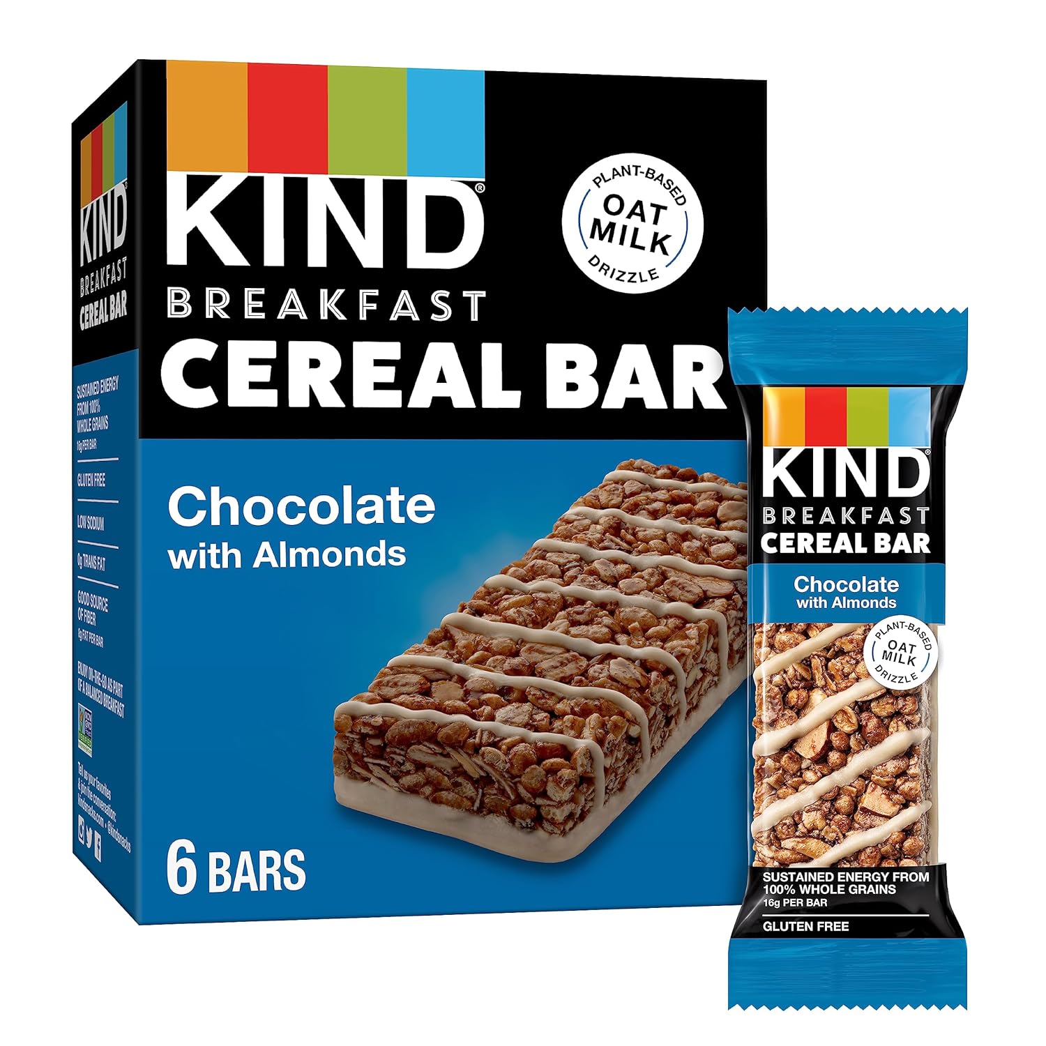 Kind Breakfast Cereal Bars, Gluten Free Snacks, Chocolate With Almonds, 9.3Oz Box (6 Bars)