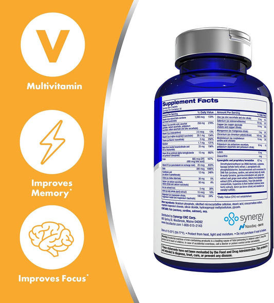 Focus Factor Adults Brain And Vision Supplement, 120 Count - Eye Vitamin, Mineral Supplement & Complete Multivitamin W/Lutein & Zeaxanthin – Brain Supplement For Focus, Concentration, Memory
