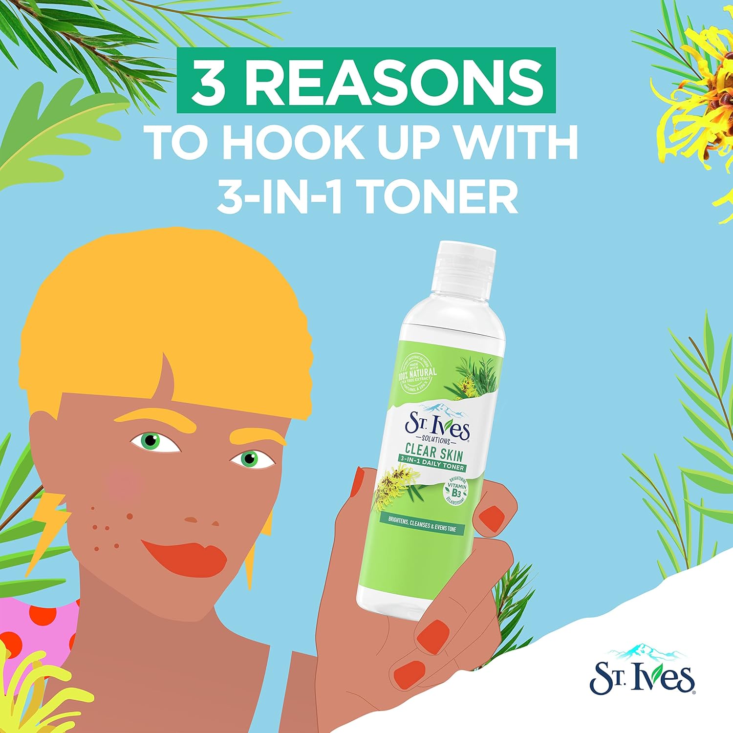 St.Ives Solutions 3-In-1 Face Toner For Combination To Oily And Acne Prone Skin Clear Skin Made With 100 Percent Natural Tea Tree Extract, Vitamin B3, Micellar Water Technology, And Witch Hazel 8.5 Oz