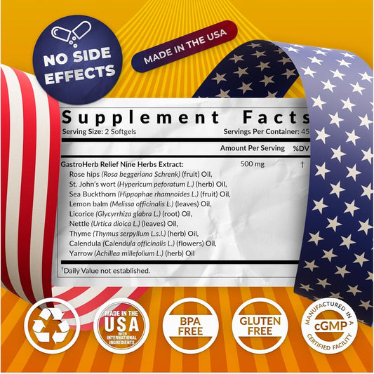 Gastroherb 9 Herb Extract - Airborne Immune Support Supplement - St Johns Wort Licorice Root Thyme Oil Immunity Supplement - Digestive Enzymes Immune System Booster - 90 Softgels