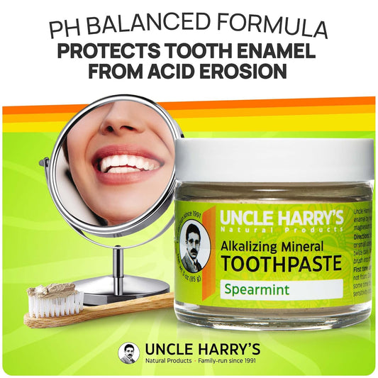 Uncle Harry's Spearmint Remineralizing Toothpaste | Natural Whitening Toothpaste Freshens Breath & Promotes Enamel | Vegan Fluoride Free Toothpaste