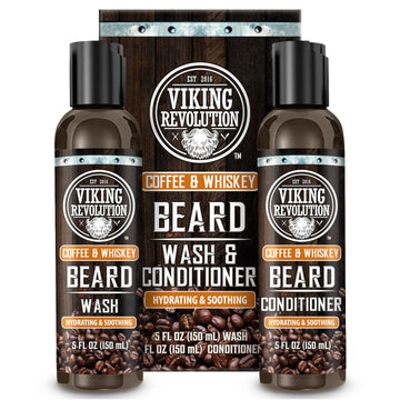 Viking Revolution Beard Wash And Beard Conditioner For Men With Argan Oil And Jojoba Oil- Beard Softener And Strengthener Beard Care Beard Shampoo And Conditioner With Ginseng Root(5Oz,Coffee Whiskey)