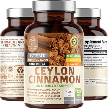 N1N Premium Ceylon Cinnamon 1200Mg [100% Organic Ceylon Cinnamon] Natural Supplement To Support Healthy Blood Circulation, Brain And Joint Function,120 Caps