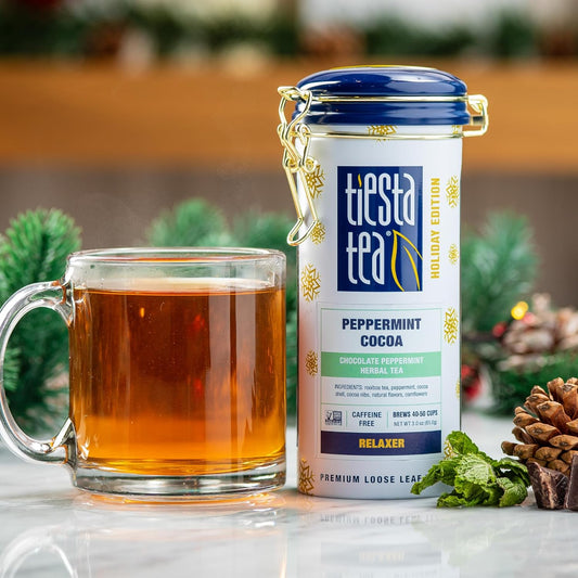 Tiesta Tea - Cozy Peppermint Cocoa, Chocolate Peppermint Herbal Tea, Premium Loose Leaf Tea Blend, Non Caffeinated Holiday Tea, Make Hot Or Iced Tea & Up To 50 Cups - 3 Ounce Refillable Tin