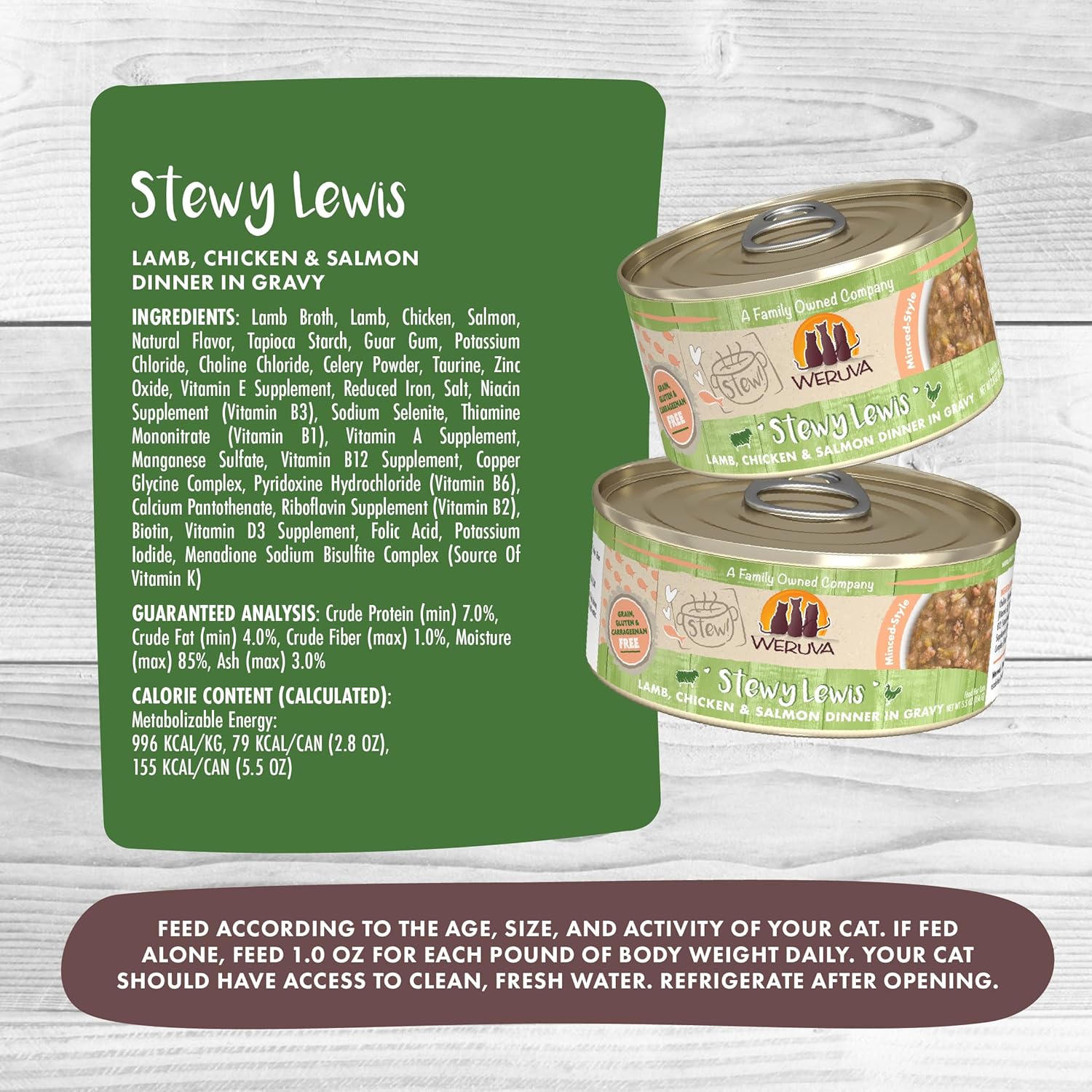 Weruva Classic Cat Stews!, Stewy Lewis with Lamb, Chicken & Salmon in Gravy, 2.8oz Can (Pack of 12) : Pet Supplies