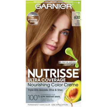 Garnier Hair Color Nutrisse Ultra Coverage Nourishing Creme, 630 Deep Light Golden Brown (Toffee Nut) Permanent Hair Dye, 1 Count (Packaging May Vary)