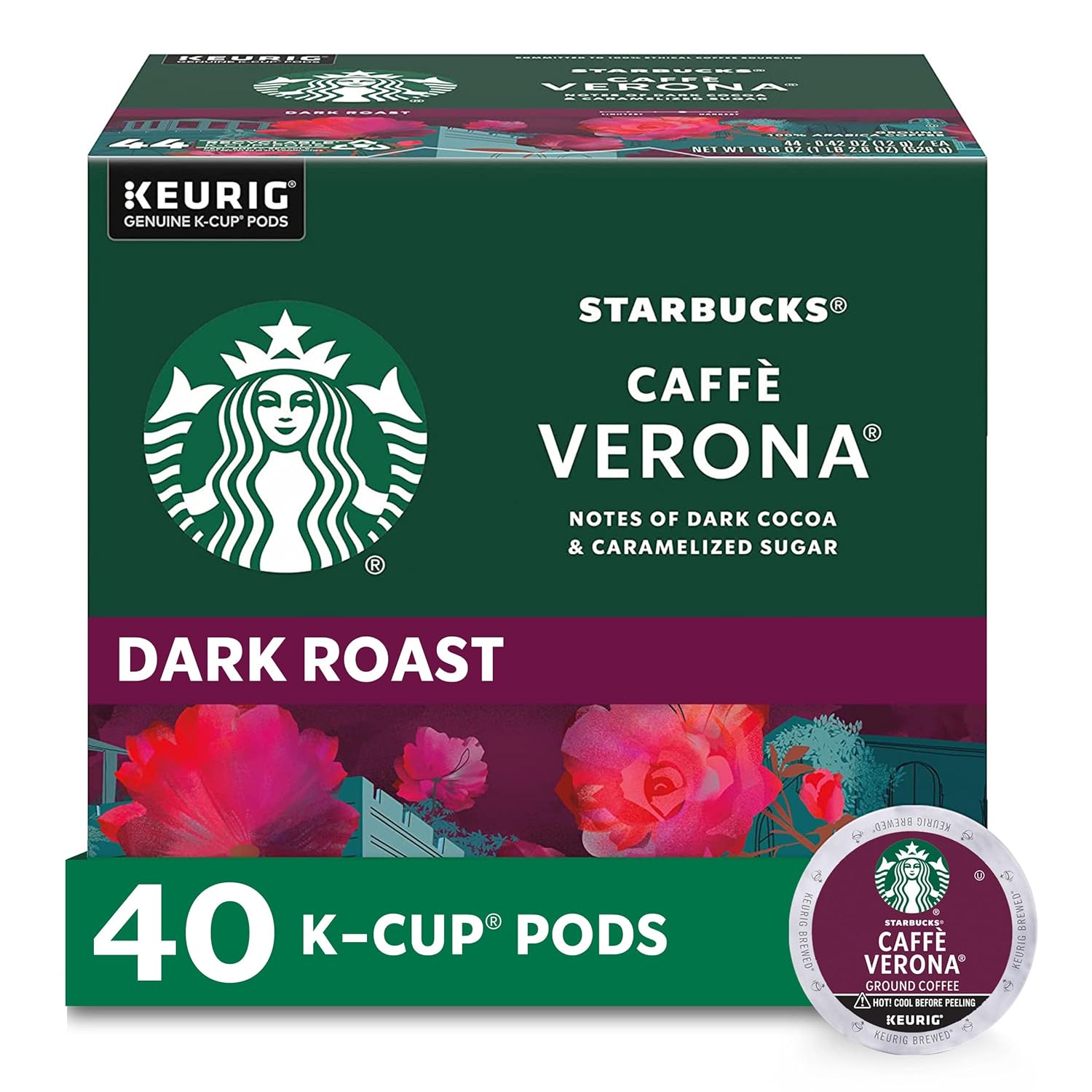 Starbucks K-Cup Coffee Pods—Dark Roast Coffee—Caffè Verona For Keurig Brewers—100% Arabica—1 Box (40 Pods)